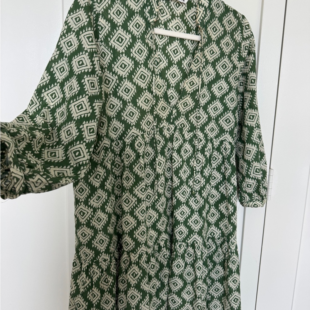 Zara Olive & Cream Patterned Dress